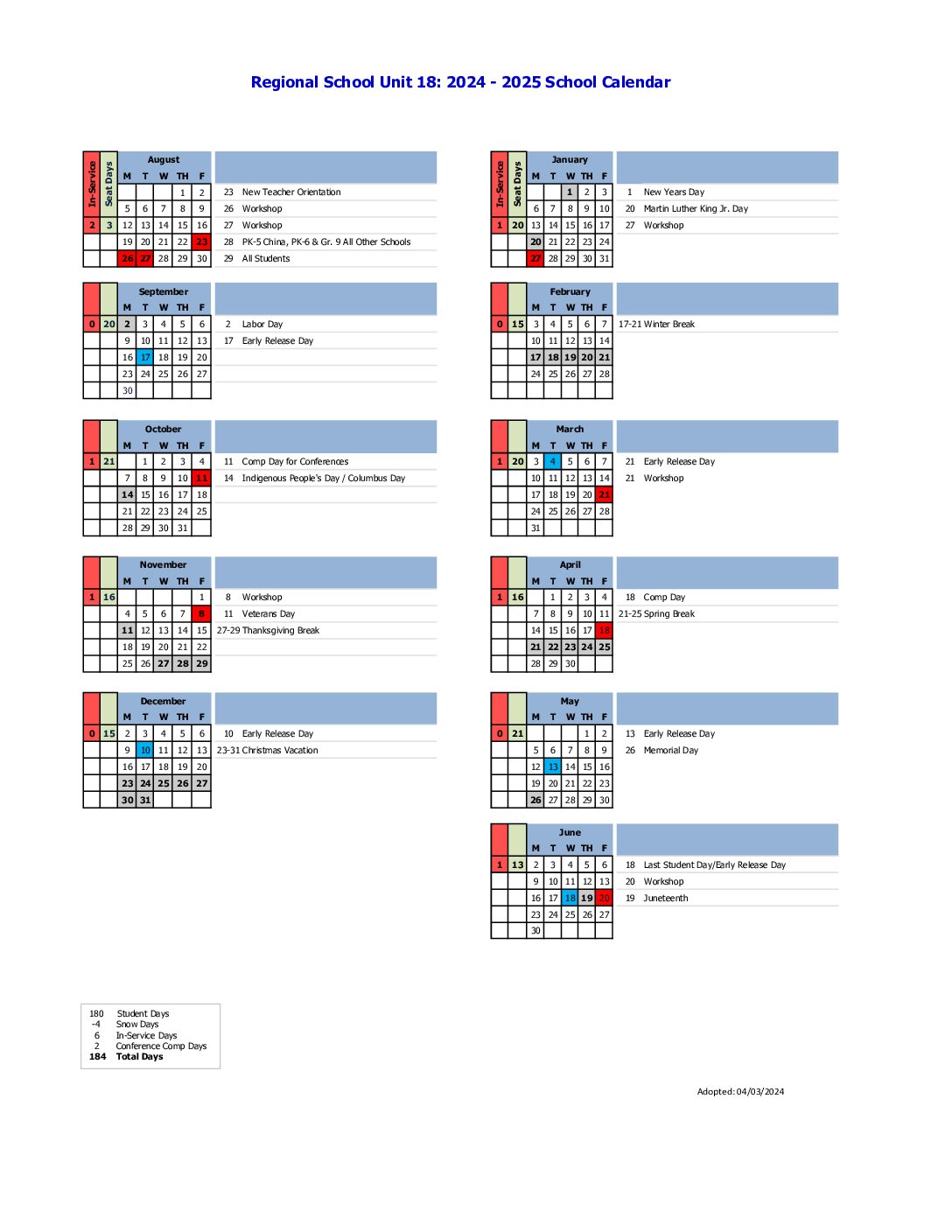 24-25 School Calendar - RSU 18 District