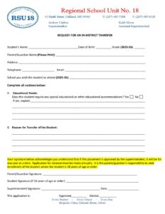 2025 -26 REQUEST FOR IN-DISTRICT TRANSFER - RSU 18 District